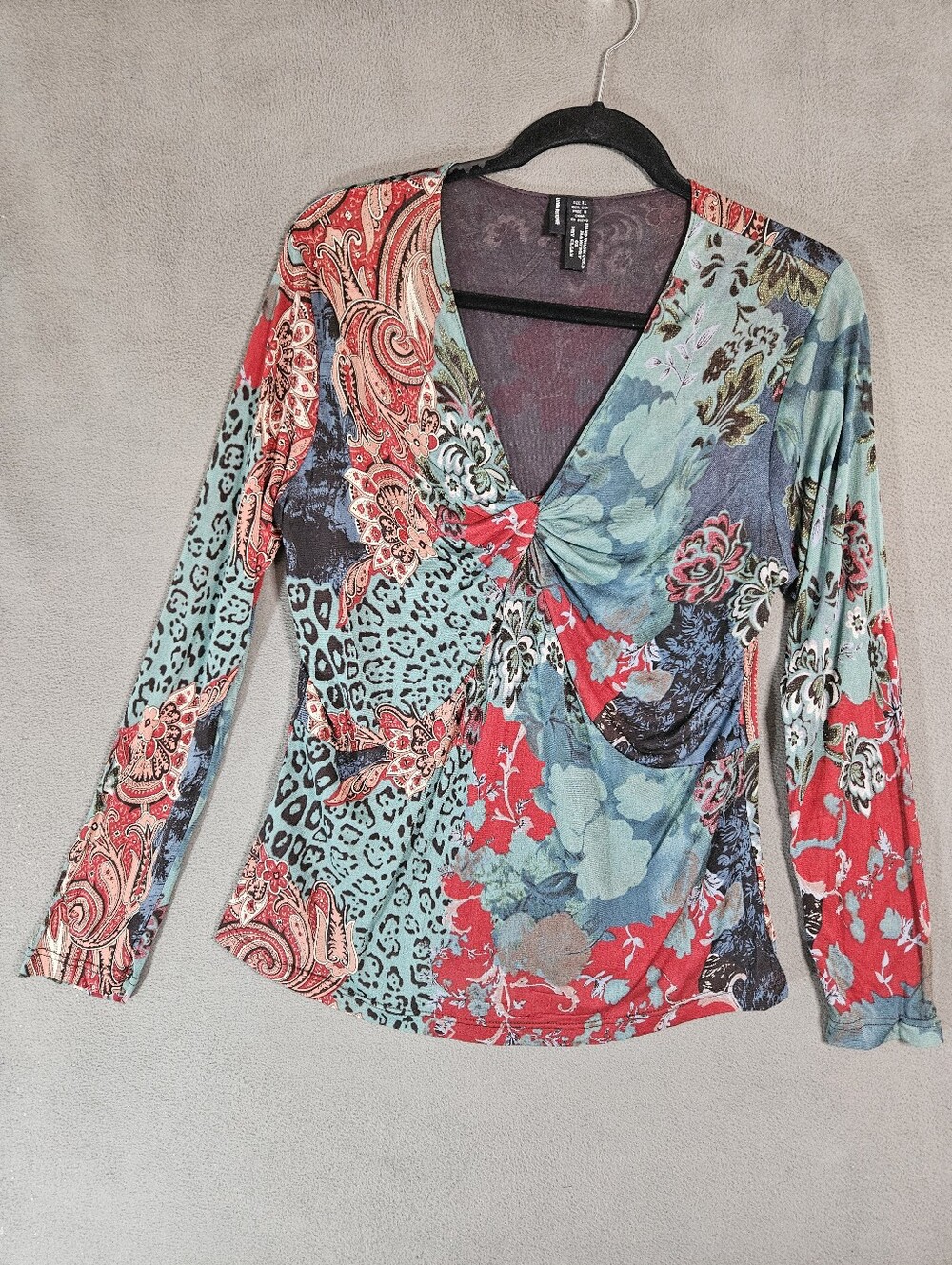 Vintage Y2K Lynn Ritchie 100% Silk Blend Long Sleeve Abstract Art Wrap Top XL